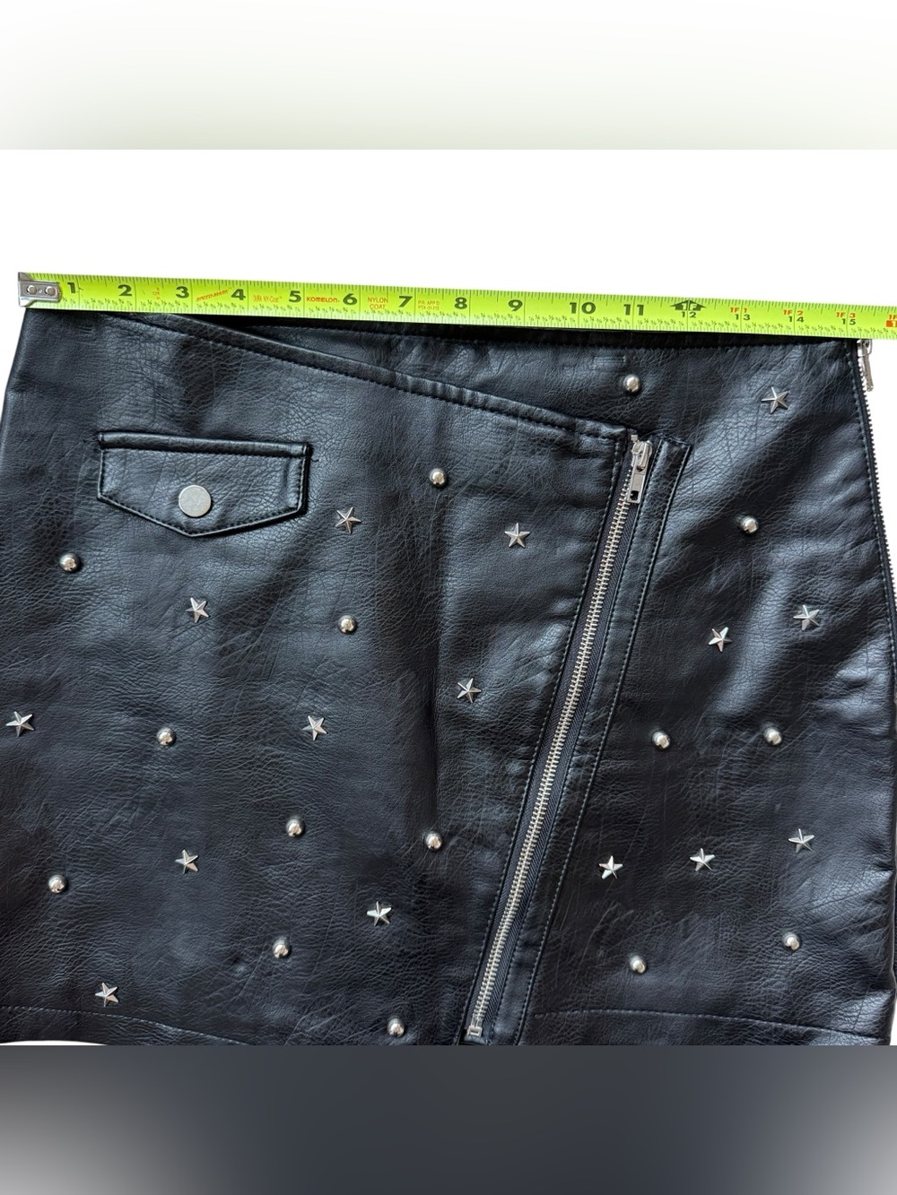 Forever 21 Star Stud Faux Leather Moto Mini Skirt Black Punk Grunge Y2K L Biker - Picture 5 of 11